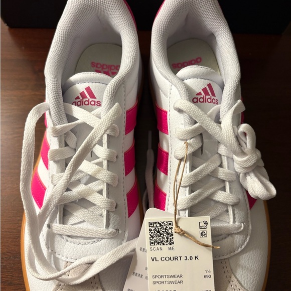 Adidas VL Court 3.0 K White and Pink Shoes Size 2 Girls Youth - Picture 6 of 7